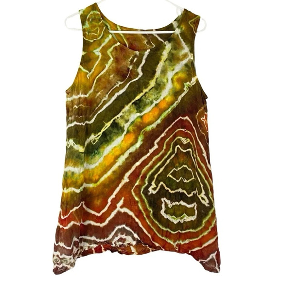 Handmade Tie Dye Dress Womens Size Small Tunic Swim Cover Up Linen Geode Green - Picture 2 of 12